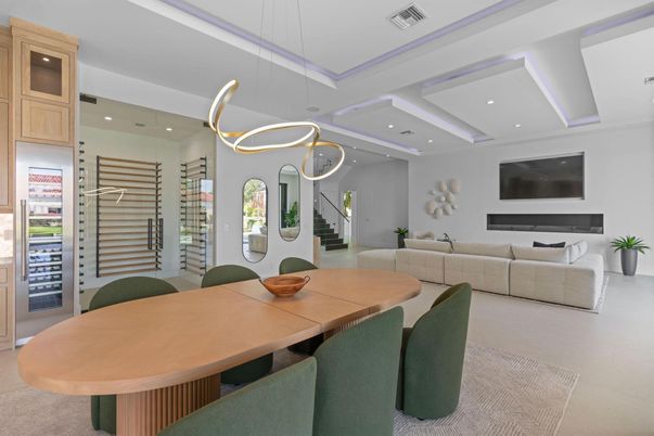 Dining room, Interior, Living room, Pendant Lights, Recessed Lighting