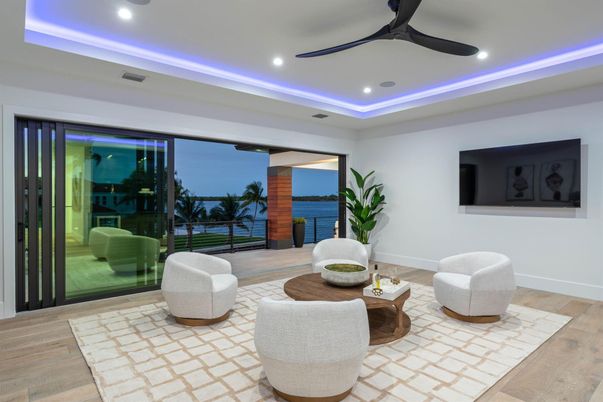 Interior, Living room, Recessed Lighting, Water, Wood Texture Flooring
