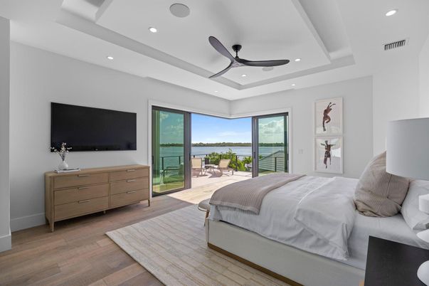 Bedroom, Interior, Recessed Lighting, Water, Wood Texture Flooring