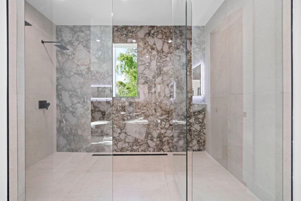 Bathroom, Glass Shower, Interior, Marble Walls