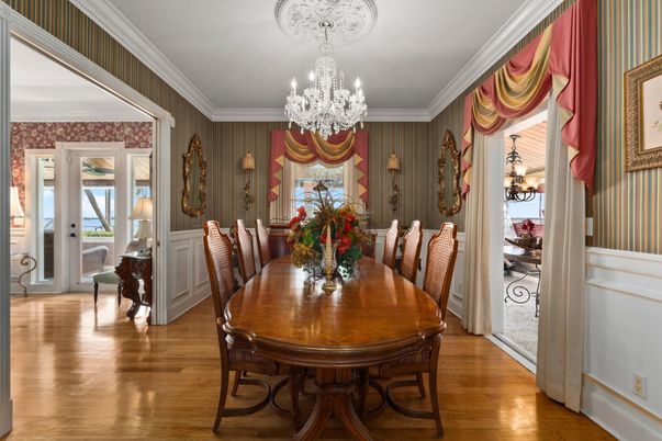 Chandelier, Dining room, Interior, Wood Texture Flooring