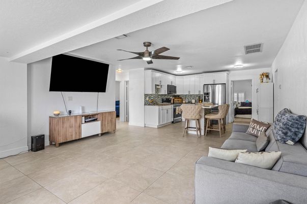 Dining room, Interior, Kitchen, Living room, Recessed Lighting, Stainless Steel Appliances