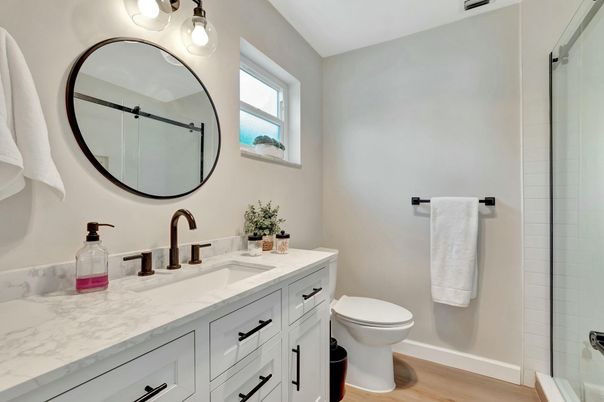 Bathroom, Dual Sink Vanities, Interior, Wood Texture Flooring