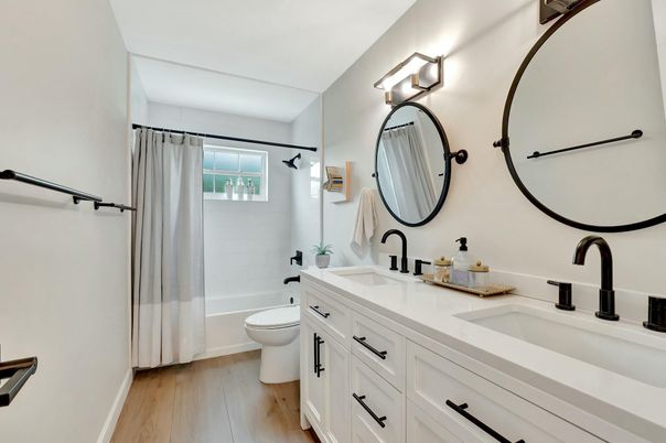 Bathroom, Dual Sink Vanities, Interior, Wood Texture Flooring
