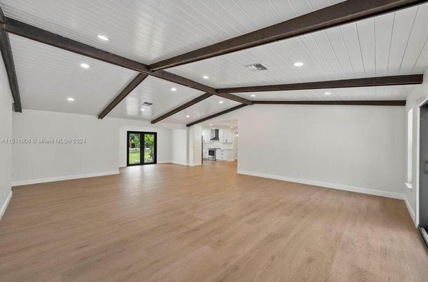 Empty room, Interior, Recessed Lighting, Wooden Beams, Wood Texture Flooring