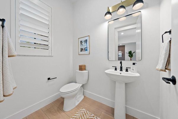 Bathroom, Interior, Recessed Lighting, Wood Texture Flooring
