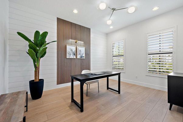 Home Office, Interior, Recessed Lighting, Wood Texture Flooring