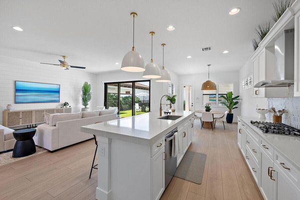 Dining room, Interior, Kitchen, Living room, Pendant Lights, Recessed Lighting, Wood Texture Flooring