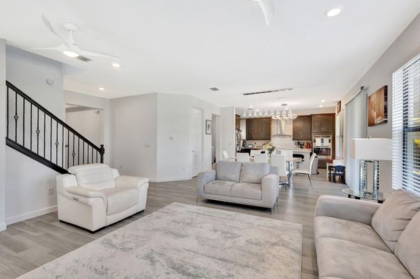 Dining room, Interior, Kitchen, Living room, Pendant Lights, Recessed Lighting, Wood Texture Flooring