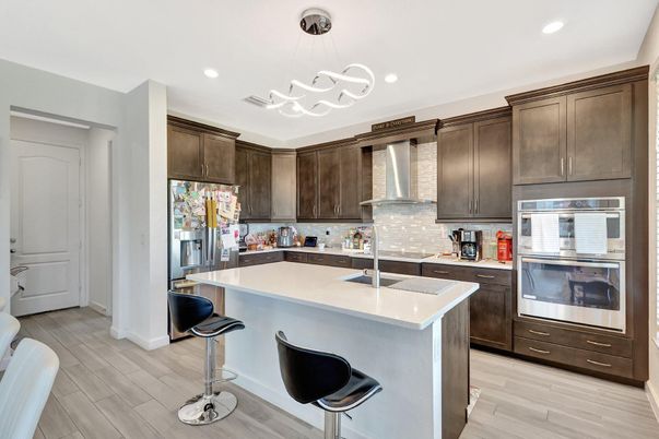 Interior, Kitchen, Pendant Lights, Recessed Lighting, Wood Texture Flooring