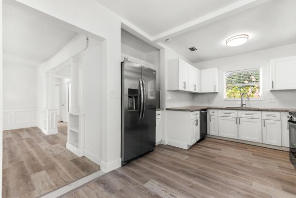 Interior, Kitchen, Stainless Steel Appliances, Wood Texture Flooring