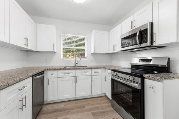 Interior, Kitchen, Stainless Steel Appliances, Wood Texture Flooring