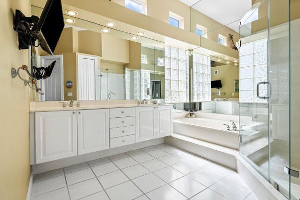 Bathroom, Dual Sink Vanities, Glass Shower, Interior, Recessed Lighting