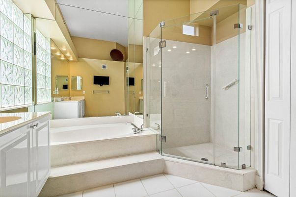 Bathroom, Glass Shower, Interior, Recessed Lighting