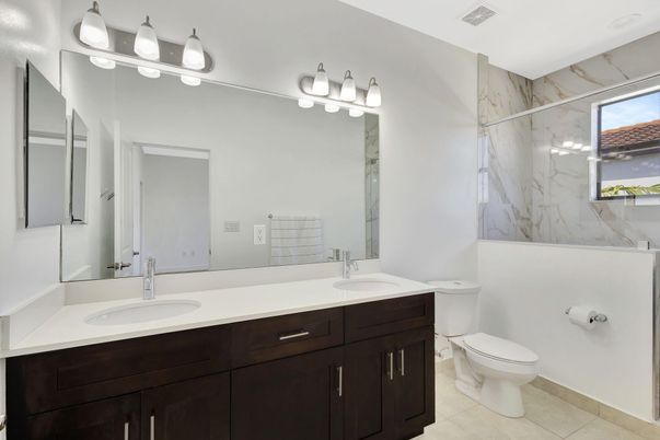 Bathroom, Dual Sink Vanities, Interior, Marble Walls