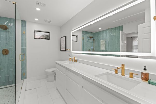 Bathroom, Dual Sink Vanities, Glass Shower, Interior, Recessed Lighting