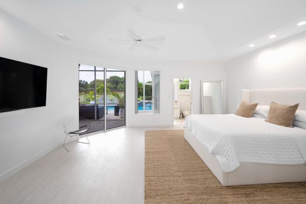 Bedroom, Interior, Recessed Lighting, Wood Texture Flooring