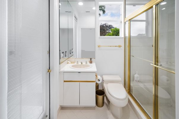 Bathroom, Glass Shower, Interior, Recessed Lighting, Tile Countertops