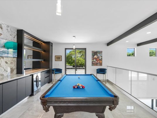 Billiard Table, Game Room, Interior, Recessed Lighting, Wooden Beams