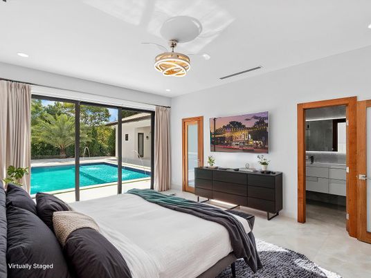 Bedroom, Interior, Pendant Lights, Pool, Recessed Lighting