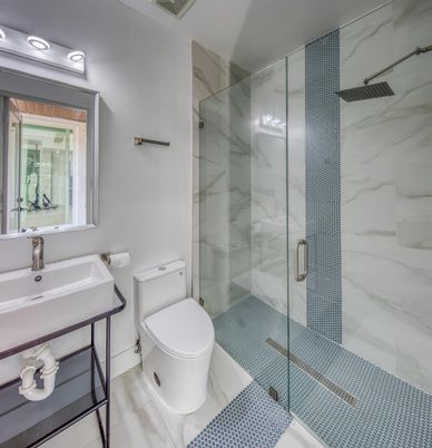 Bathroom, Glass Shower, Interior, Marble Walls