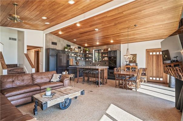 Dining room, Interior, Kitchen, Living room, Pendant Lights, Recessed Lighting, Wooden Ceilings