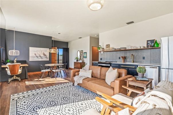 Dining room, Interior, Kitchen, Living room, Pendant Lights, Wood Texture Flooring