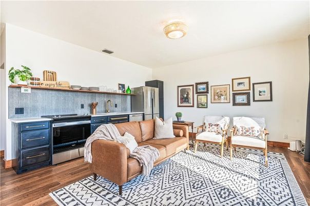Interior, Kitchen, Living room, Stainless Steel Appliances, Wood Texture Flooring