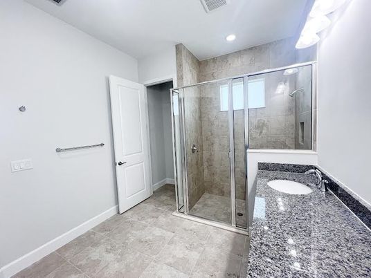 Bathroom, Glass Shower, Interior, Recessed Lighting