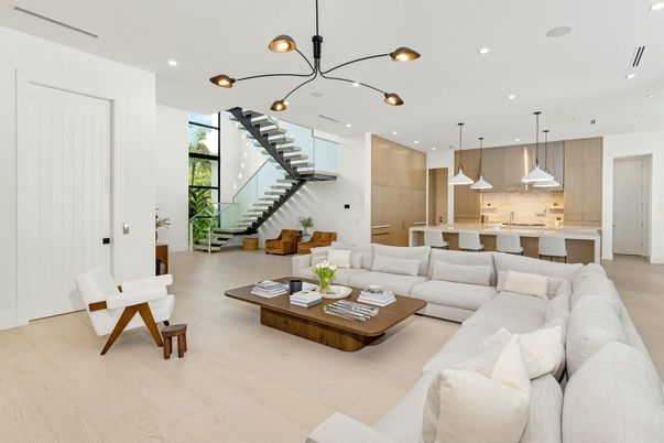 Interior, Kitchen, Living room, Pendant Lights, Recessed Lighting, Wood Texture Flooring