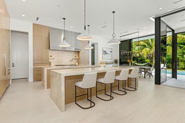 Interior, Kitchen, Pendant Lights, Recessed Lighting, Wood Texture Flooring