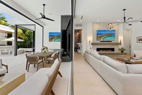 Dining room, Fireplace, Interior, Living room, Pendant Lights, Recessed Lighting