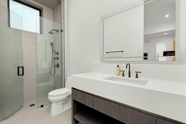 Bathroom, Glass Shower, Interior, Recessed Lighting