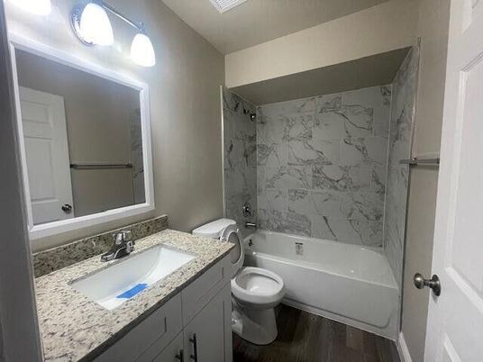 Bathroom, Interior, Marble Walls, Wood Texture Flooring