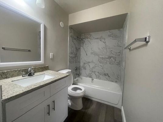 Bathroom, Interior, Marble Walls, Wood Texture Flooring