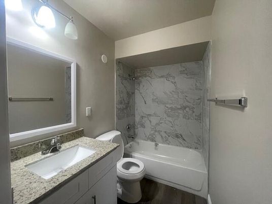 Bathroom, Interior, Marble Walls, Wood Texture Flooring