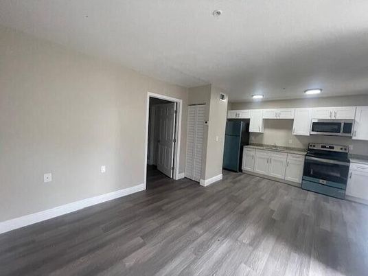 Interior, Kitchen, Stainless Steel Appliances, Wood Texture Flooring