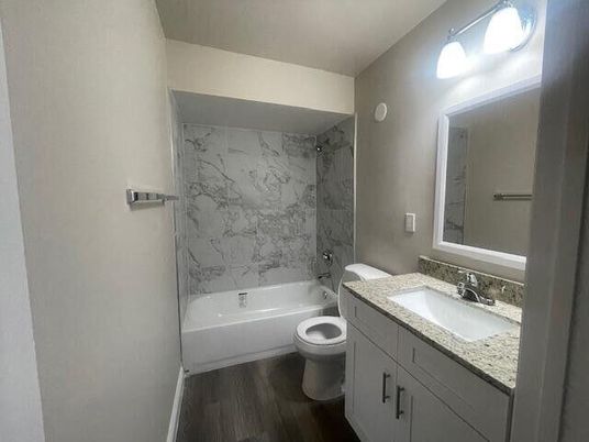 Bathroom, Interior, Marble Walls, Wood Texture Flooring