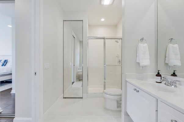 Bathroom, Glass Shower, Interior, Recessed Lighting