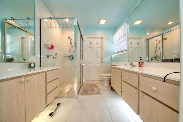 Bathroom, Dual Sink Vanities, Glass Shower, Interior, Recessed Lighting