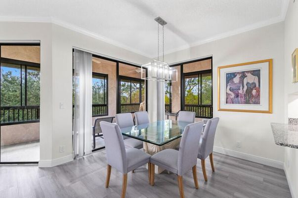 Dining room, Interior, Pendant Lights, Wood Texture Flooring