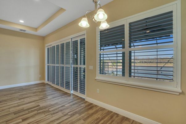 Empty room, Interior, Pendant Lights, Recessed Lighting, Wood Texture Flooring