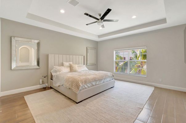 Bedroom, Interior, Recessed Lighting, Wood Texture Flooring