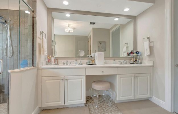 Bathroom, Dual Sink Vanities, Glass Shower, Interior, Recessed Lighting