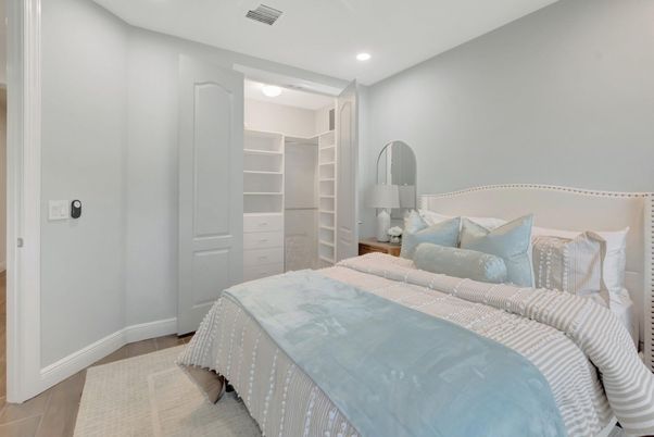 Bedroom, Interior, Recessed Lighting, Wood Texture Flooring