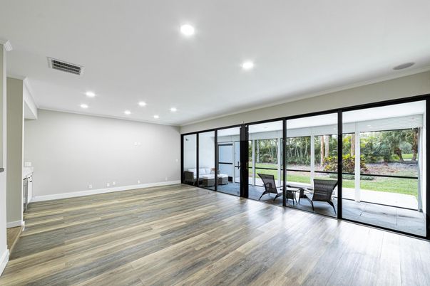 Empty room, Interior, Recessed Lighting, Wood Texture Flooring