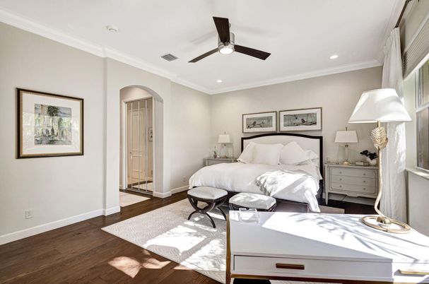 Bedroom, Interior, Recessed Lighting, Wood Texture Flooring