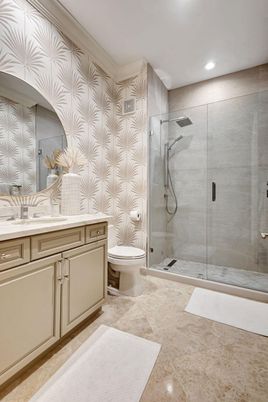 Bathroom, Glass Shower, Interior, Recessed Lighting