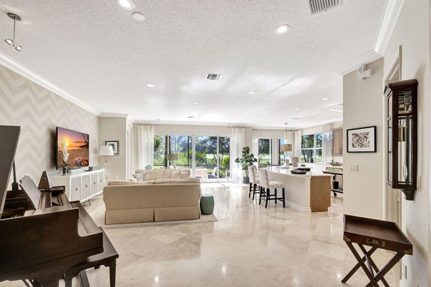 Dining room, Interior, Living room, Pendant Lights, Piano, Recessed Lighting