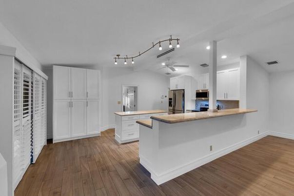 Interior, Kitchen, Recessed Lighting, Wood Texture Flooring